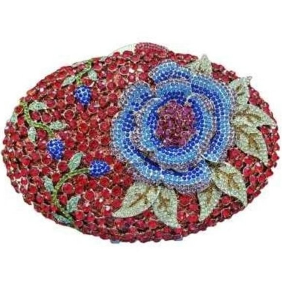 Blooming Flower Red Sparkle Crystal Clutch Evening Bag NWT - Picture 1 of 7
